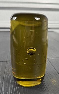 Seguso Cá d'Oro olive-amber glass paperweight cylindrical